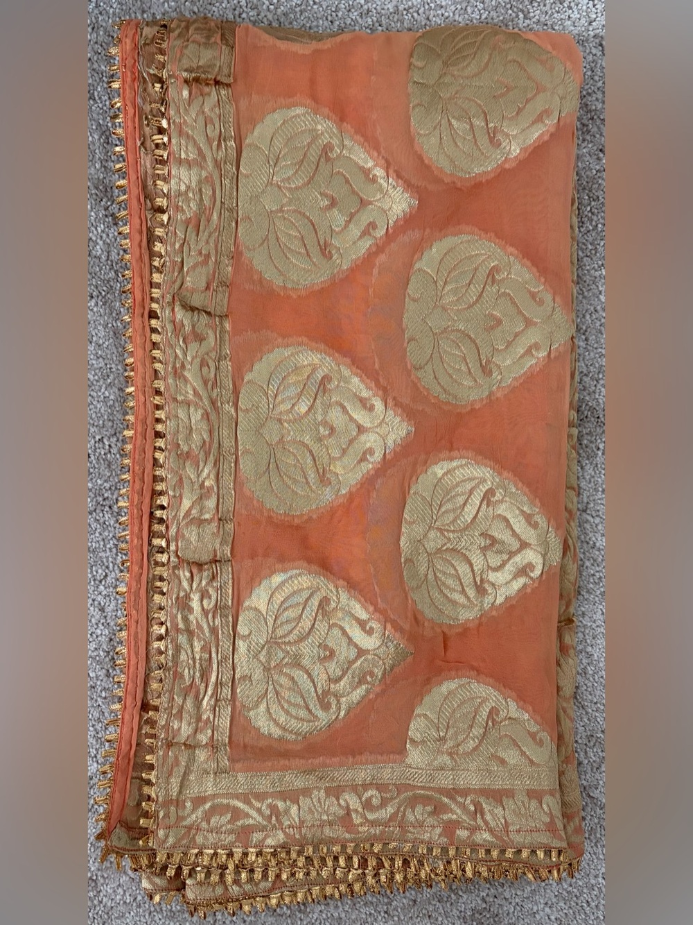 Elegant Peach & Gold Banarsi Dupatta